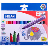 Фломастеры Milan "641 Maxi", 12цв., утолщенные, смываемые, картон, европодвес (арт. 80020)