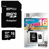 Карта памяти micro SDHC, 16 GB, SILICON POWER, 10 Мб/сек. (class 10), с адаптером, 16GBSTH010V10SP (арт. 511417)