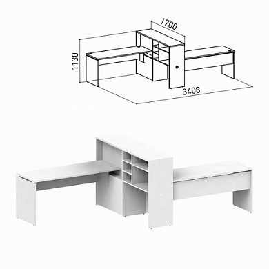 Стол 1600 мм с приставкой-стеллажом "Профит", КОМПЛЕКТ НА 2 РАБОЧИХ МЕСТА, ПРАВЫЙ, белый (арт. 981176) купить в интернет-магазине ТОО Снабжающая компания от 357 994 T, а также и другие Набор мебели "Профит" на сайте dulat.kz оптом и в розницу