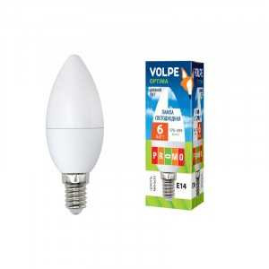 Лампа энергосберегающая Volpe E14 6W (450lm) 240° 6400K, матовая, 37x104, LED-C37-6W/DW/E14/FR/O, UL-00001069 (арт. 601780)