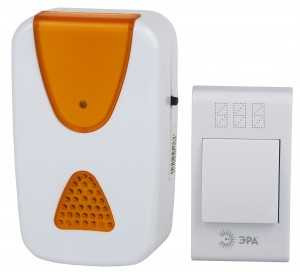 Звонок беспроводной Эра A02, 100м, 36 мелодий, 2хААA/LR3, белый/оранжевый, IP20, Б0019874 (арт. 582367)