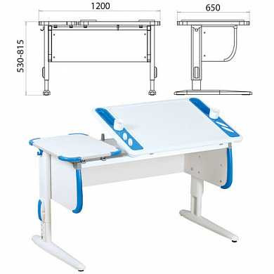 Стол-парта регулируемый ДЭМИ СУТ.31, 1200х650х530-815 мм, белый/синий (КОМПЛЕКТ) (арт. 981208) купить в интернет-магазине ТОО Снабжающая компания от 322 322 T, а также и другие Учебная мебель для дома на сайте dulat.kz оптом и в розницу