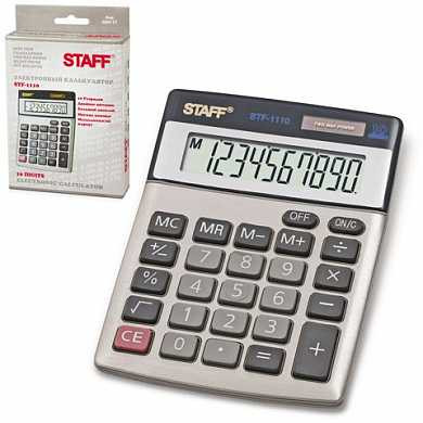 Калькулятор STAFF настольный металлический STF-1110, 10 разрядов, двойное питание, 140х105 мм (арт. 250117)