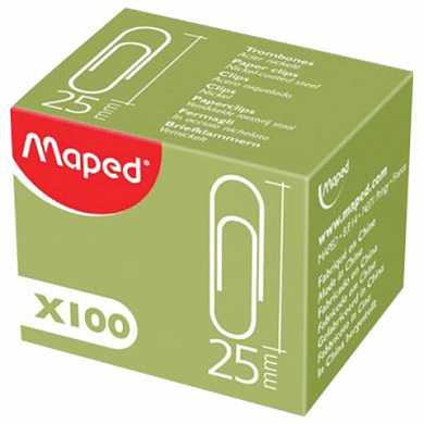 Скрепки MAPED, 25 мм, металлические, с отгибом, 100 штук, в картонной коробке, 039610 (арт. 223145) купить в интернет-магазине ТОО Снабжающая компания от 490 T, а также и другие Скрепки канцелярские на сайте dulat.kz оптом и в розницу