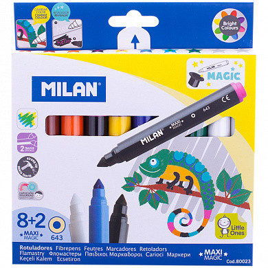 Фломастеры меняющие цвет Milan "643 Maxi Magic", 8цв+2, 10шт., утолщенные, смыв., картон, европод. (арт. 80023)