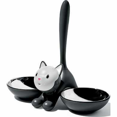 Миска для кошки Tigrito двойная чёрная (арт. AMMI09 B)