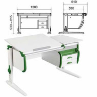 Стол-парта регулируемый с тумбой навесной ДЭМИ СУТ.25, 1200х610х530-815 мм, белый/зеленый (КОМПЛЕКТ) (арт. 981199)