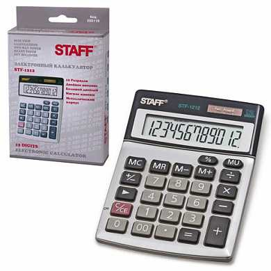 Калькулятор STAFF настольный металлический STF-1212, 12 разрядов, двойное питание, 140х105 мм (арт. 250118)