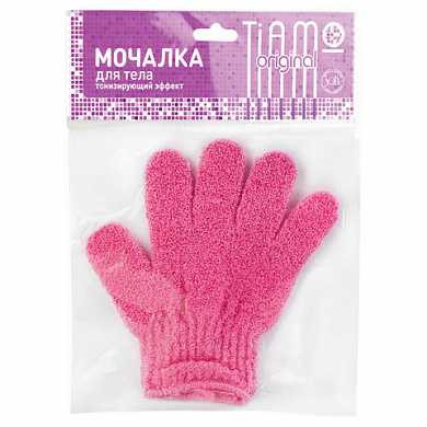 Мочалка перчатка для тела, нейлон, 14 г (1х18х25 см), розовая, "Массаж", TIAMO "Original", 7738 (арт. 604627)