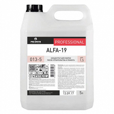 Средство для уборки после строительства 5л PRO-BRITE ALFA-19, кислотное, концентрат,, 013-5 (арт. 605263) купить в интернет-магазине ТОО Снабжающая компания от 7 252 T, а также и другие Профессиональные очистители специального назначения на сайте dulat.kz оптом и в розницу