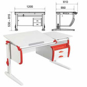 Стол-парта регулируемый с тумбой навесной ДЭМИ СУТ.25, 1200х610х530-815 мм, белый/красный (КОМПЛЕКТ) (арт. 981201)