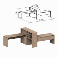 Стол 1600 мм с приставкой-стеллажом "Профит", КОМПЛЕКТ НА 2 РАБОЧИХ МЕСТА, ПРАВЫЙ, ясень альтера (арт. 981174)
