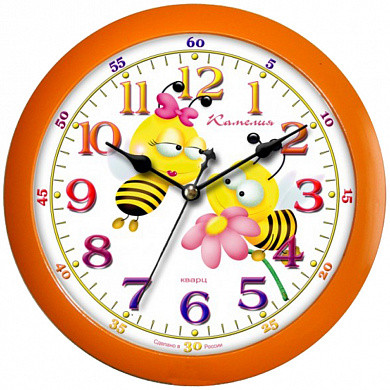 Часы настенные ход плавный, Камелия "Пчелки", круглые, 29*29*3,5, оранжевая рамка (арт. 44023)