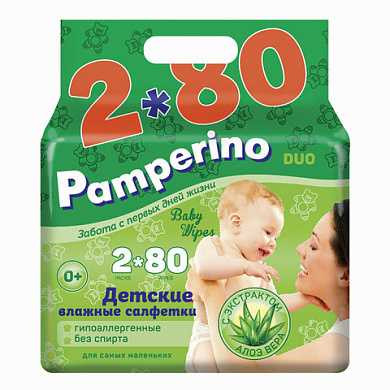 Салфетки влажные, 160 (80х2) шт., для детей, PAMPERINO "Duo", с экстрактом алоэ вера, 48497 (арт. 128656) купить в интернет-магазине ТОО Снабжающая компания от 2 009 T, а также и другие Влажные салфетки на сайте dulat.kz оптом и в розницу