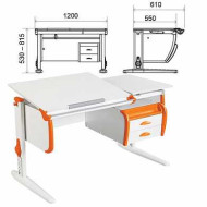 Стол-парта регулируемый с тумбой навесной ДЭМИ СУТ.25, 1200х610х530-815 мм, белый/оранжевый (КОМПЛЕКТ) (арт. 981200)