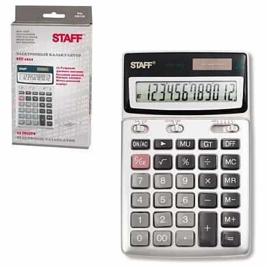 Калькулятор STAFF настольный металлический STF-1612, 12 разрядов, двойное питание, 175х107 мм (арт. 250120)
