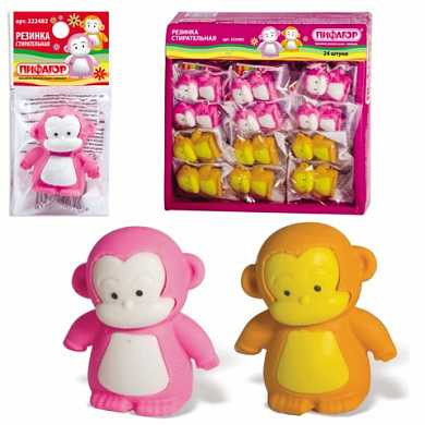 Резинка стирательная ПИФАГОР "Обезьянка", ассорти, в упаковке с подвесом, 222482 (арт. 222482) купить в интернет-магазине ТОО Снабжающая компания от 196 T, а также и другие Ластики на сайте dulat.kz оптом и в розницу