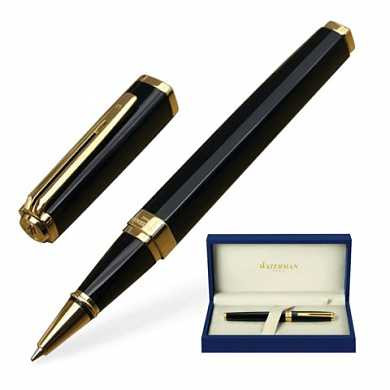 Ручка-роллер WATERMAN "Exception GT Slim", корпус черный, нержавеющая сталь, позолоченные детали, черная, S0636990 (арт. 141952)