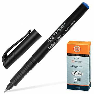 Ручка-роллер KOH-I-NOOR, трехгранная, корпус черный, узел 0,5 мм, линия 0,3 мм, синяя, 7780571701KS (арт. 141605)
