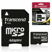 Карта памяти micro SDHC, 16 GB, TRANSCEND, 10 Мб/сек. (class 10), с адаптером, TS16GUSDHC10 (арт. 511123)