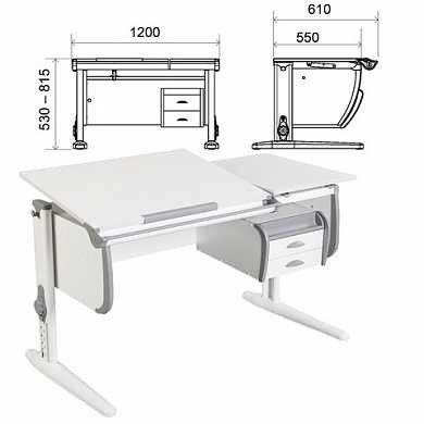 Стол-парта регулируемый с тумбой навесной ДЭМИ СУТ.25, 1200х610х530-815 мм, белый/серый (КОМПЛЕКТ) (арт. 981202) купить в интернет-магазине ТОО Снабжающая компания от 362 404 T, а также и другие Учебная мебель для дома на сайте dulat.kz оптом и в розницу