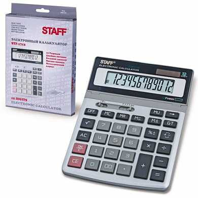 Калькулятор STAFF настольный металлический STF-1712, 12 разрядов, двойное питание, 200х152 мм (арт. 250121)