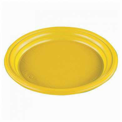 Одноразовые тарелки, КОМПЛЕКТ 100шт, ЭКОНОМ, плоские, d 165мм, полистирол (ПС), желтые, СТИРОЛПЛАСТ (арт. 605076)