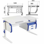 Стол-парта регулируемый с тумбой навесной ДЭМИ СУТ.25, 1200х610х530-815 мм, белый/синий (КОМПЛЕКТ) (арт. 981198)