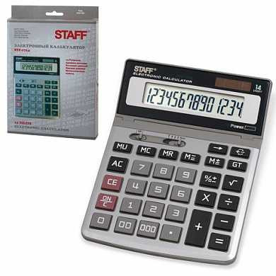 Калькулятор STAFF настольный металлический STF-1714, 14 разрядов, двойное питание, 200х152 мм (арт. 250180)