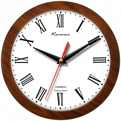 Часы настенные ход плавный, Камелия "Римские", круглые, 29*29*3,5, коричневая рамка (арт. 4505093)