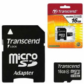 Карта памяти micro SDHC, 16 GB, TRANSCEND, 4 Мб/сек. (class 4), с адаптером, TS16GUSDHC4 (арт. 511127)