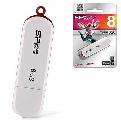 Флэш-диск 8 GB, SILICON POWER Luxmini 320, USB 2.0, белый, SP08GBUF2320V1W (арт. 511391)