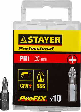 Биты STAYER "PROFESSIONAL" ProFix Phillips, тип хвостовика C 1/4", № 1, L=25мм, 10шт (арт. 26201-1-25-10_z01) купить в интернет-магазине ТОО Снабжающая компания от 1 078 T, а также и другие Биты на сайте dulat.kz оптом и в розницу