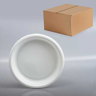 Одноразовые тарелки, комплект 1600 шт. (16 упаковок по 100 штук), пластик, d=205 мм, белые, ПС, для холодного/горячего (арт. 602330)
