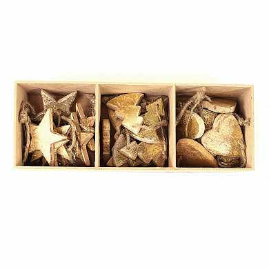 Украшения подвесные Golden stars/trees/hearts, деревянные, в подарочной коробке, 24 шт. (арт. en_ny0021)