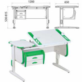 Стол-парта регулируемый с тумбой навесной ДЭМИ СУТ.31, 1200х650х530-815 мм, белый/зеленый (КОМПЛЕКТ) (арт. 981214)