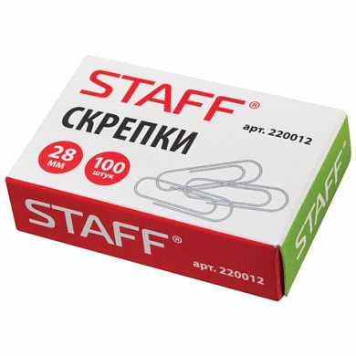 Скрепки STAFF, 28 мм, металлические, 100 шт., в картонной коробке, 220012 (арт. 220012) купить в интернет-магазине ТОО Снабжающая компания от 196 T, а также и другие Скрепки канцелярские на сайте dulat.kz оптом и в розницу