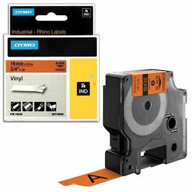 Картридж для принтеров этикеток DYMO Rhino, 19 мм х 5,5 м, лента виниловая, чёрный шрифт, оранжевая, 18436 (арт. 362177)