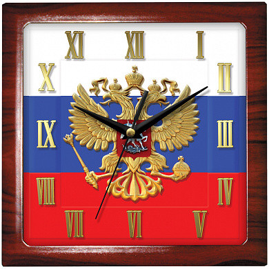 Часы настенные ход плавный, Камелия "Российская Федерация", квадратные, 29*29*3,5, коричневая рамка (арт. 9478053)