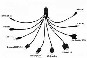 Кабель Rexant USB 10 в 1, microUSB/miniUSB/30pin/LG Chocolate/Sam-g/SonyEr-n/DC3.5/DC40 Nokia, 0.2 м, 18-1196 (арт. 526500)