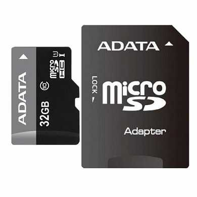Карта памяти micro SDHC, 32 GB, A-DATA Premier, 50 Мб/сек. (class 10), с адаптером, AUSDH32GUICL10 (арт. 512727)