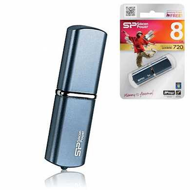 Флэш-диск 8 GB, SILICON POWER Luxmini 720, USB 2.0, металлический корпус, синий, SP08GBUF2720V1D (арт. 511393)