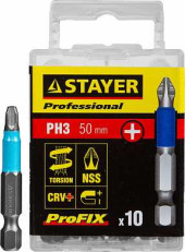 Биты STAYER "PROFESSIONAL" ProFix Phillips, тип хвостовика E 1/4", № 3, L=50мм, 10шт (арт. 26203-3-50-10_z01)