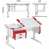 Стол-парта регулируемый с тумбой навесной ДЭМИ СУТ.31, 1200х650х530-815 мм, белый/красный (КОМПЛЕКТ) (арт. 981216)