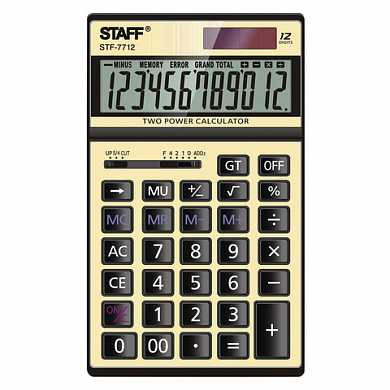 Калькулятор STAFF настольный металлический STF-7712-GOLD, ЗОЛОТИСТЫЙ, 12 разрядов, 179х107 мм, блистер, STF-7710-GOLD (арт. 250306)