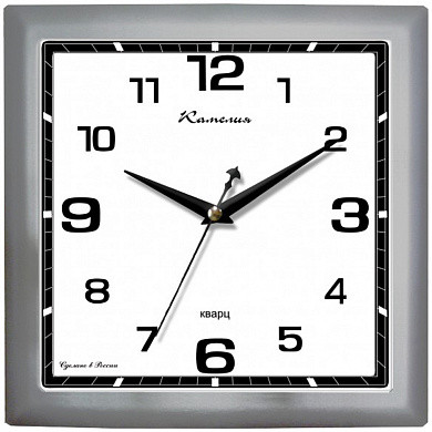 Часы настенные ход плавный, Камелия "Серебро 2", квадратные, 29*29*3,5, серебристая рамка (арт. 228957)