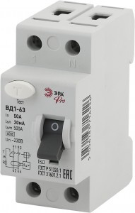 ЭРА PRO NO-902-41 устройство защитного отключения (УЗО) ВД1-63 1P+N 50А 30мА (90/1620) (арт. 658653)
