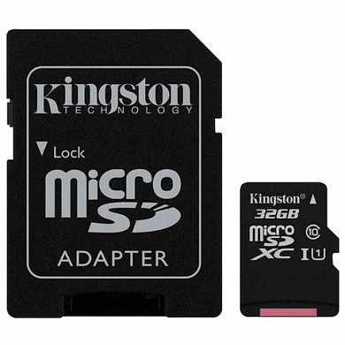 Карта памяти micro SDHC, 32 GB, KINGSTON Canvas Select, UHS-I U1, 80 Мб/сек. (class 10), адаптер, SDCS/32GB (арт. 512723)