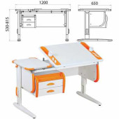 Стол-парта регулируемый с тумбой навесной ДЭМИ СУТ.31, 1200х650х530-815 мм, белый/оранжевый (КОМПЛЕКТ) (арт. 981215)