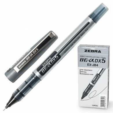 Ручка-роллер ZEBRA "Zeb-Roller DX5", корпус серебристый, узел 0,5 мм, линия 0,3 мм, черная, EX-JB2-BK (арт. 141483)